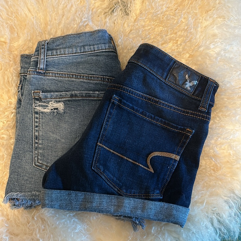 2 pair denim shorts Aeropostale and American eagle sz 4 hi-rise and aero cheeky